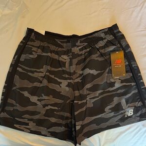 New Balance 5” Black and Gray Camo Shorts